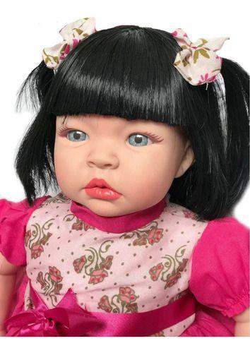 Boneca Bebê Reborn Baby Kiss Morena Cabelo Longo Castanho SID-NYL Parece Um  Bebezinho de Verdade Realista REF 908