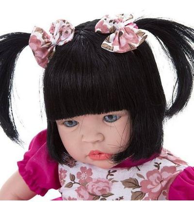 Boneca Bebê Reborn Baby Kiss Morena Cabelo Longo Castanho SID-NYL