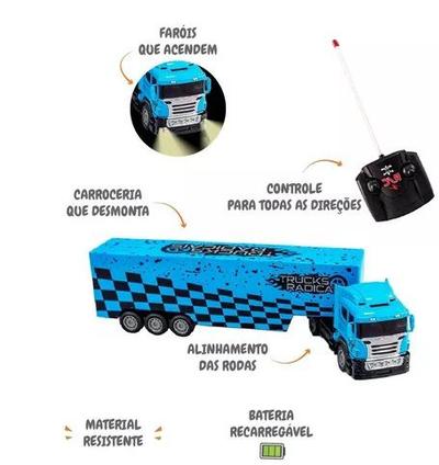 Caminhão Carreta com Controle Remoto - Big Truck com Luz - Azul