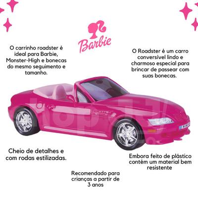 Carrinho Carro Rosa Conversível 2 Lugares De Barbie + Boneca na