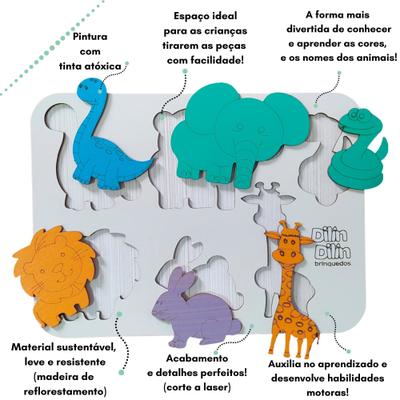 Brinquedo Educativo Tabuleiro Encaixe Dinossauro Mdf - Mega Impress