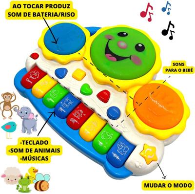 Brinquedo educativo piano tambor bebe 1 ano com luzes e som