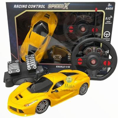 Carrinho de Controle Remoto Amarelo Carro Corrida Esportivo Escala