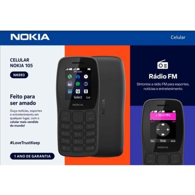 Celular Nokia 105 Dual Chip + Rádio FM + Lanterna Tela 1.8- Preto