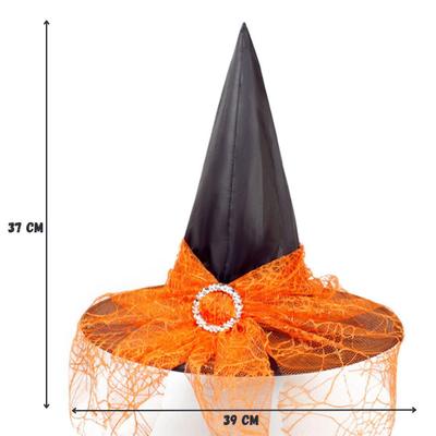 Chapéu De Bruxa Luxo Com Renda e Fivela Preto Halloween