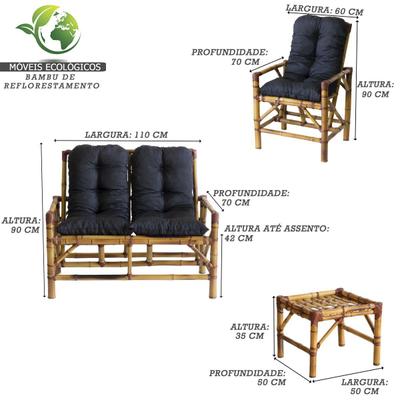 Conjunto Quatro Cadeiras E Mesa De Bambu Vime Jardim Área Almofada Preto