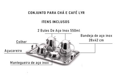 Jogo De Servir Chá Café E Leite Aço Inox 3 Peças c/ Bandeja em