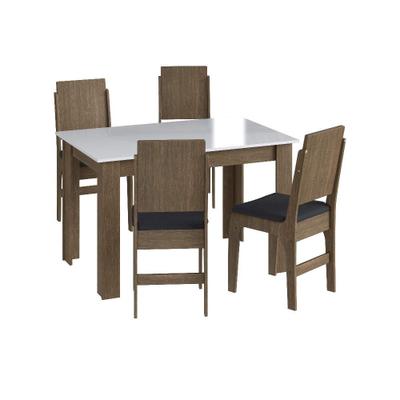 Conjunto Mesa de Jantar Redonda Vértice 105cm Nozes com 4 Cadeiras Leda em  Madeira Maciça Preto