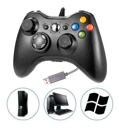 Controle Usb Com Fio Para Xbox 360 Computador Notebook Preto