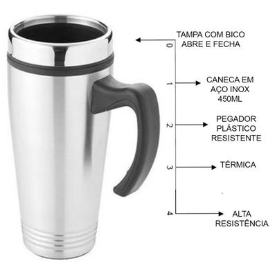 Copo Térmico Inox Emborrachado Café 450ml Brasfoot