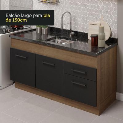 Cozinha Completa Madesa Agata 310001 com Armário e Balcão (Sem Tampo e Pia)  - Rustic/Cinza