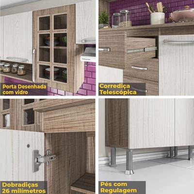 Cozinha completa sophie viena modulada 6 peças 295 cm 15 portas 3 gavetas  com tampo branco