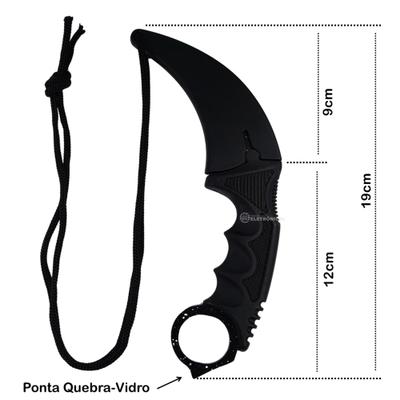 Faca Karambit 19cm Lâmina Inox Curva com Capinha e Furo para Dedo
