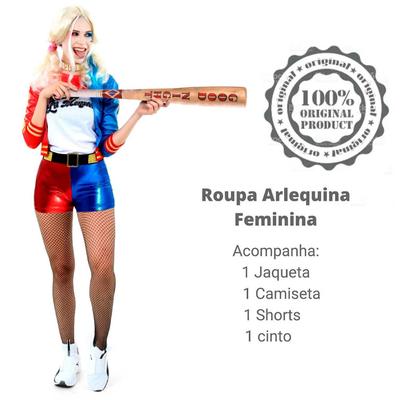 Roupa Da Arlequina Original Fantasia Com Regata E Saia