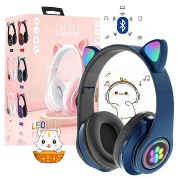 Fone De Ouvido Sem Fio Bluetooth Orelha Gatinho Led Colorido Cor Violeta