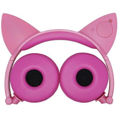 Fone Ouvido Headphone Com Fio Estéreo Orelha Gato Gatinho Led Infantil P2  Exbom HF-C22 Rosa