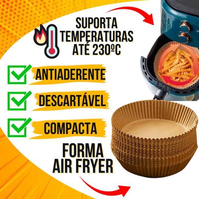 Forma Air Fryer Descartável Kit 50 Unds Antiaderente Redonda Forro