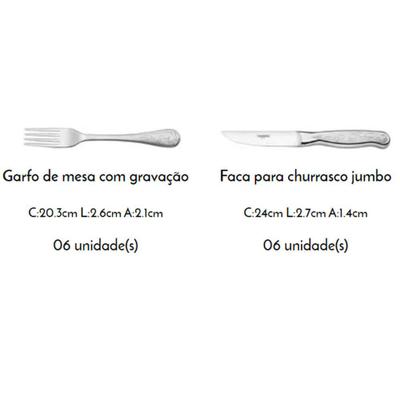 Jogo para Churrasco Tramontina em Aço Inox Facas Jumbo Fio Serrilhado com  Cabo com Desenhos em Alto Relevo 12 Peças 66928/637