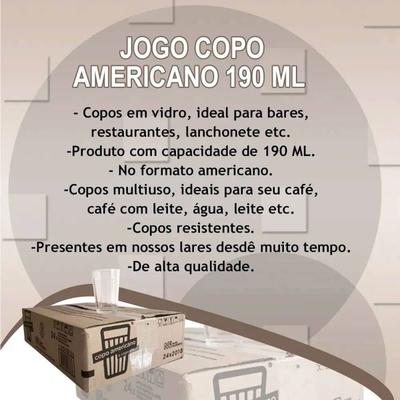 Jogo de Copos Americano de Vidro 190ml Com 24 Unidades Nadir em