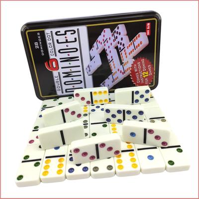 Jogo De Domino Profissional Double 6 Lata 28 Peças Coloridos