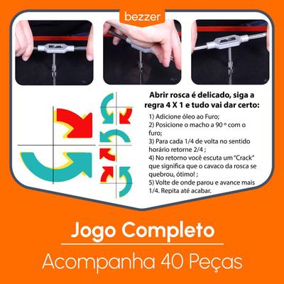 Jogo de macho e cossinete tarraxa kit 40 pc + pente de rosca, Magalu  Empresas