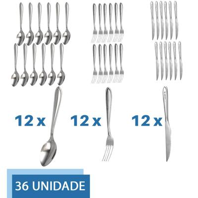 Jogo De Talheres 36 Peças Garfo, Faca E Colher Inox Linha Bahia