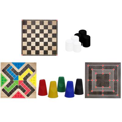 Kit 3 em 1 Damas Ludo e Trilha Jogos Classicos de Tabuleiro em