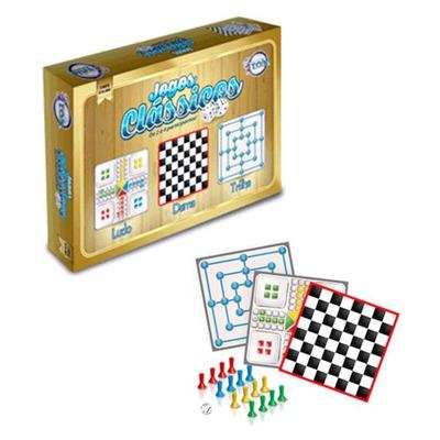 Kit 3 em 1 Damas Ludo e Trilha Jogos Classicos de Tabuleiro em