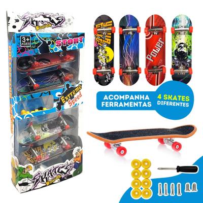 Kit 2 Skate De Dedo C/Lixa Fingerboard Criança + Acessórios