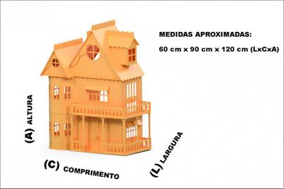 Casa Para Boneca Barbie Desmontada 129x88x42,5 Mdf Madeira