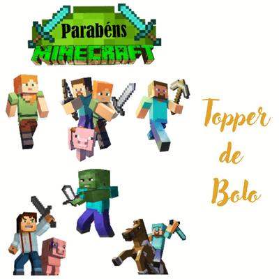 Topo de bolo para imprimir grátis infantil e adulto: Topo de bolo Minecraft