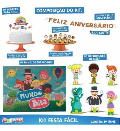 Topo de Bolo Azul Feliz Aniversário com Glitter - Piffer - Topo de