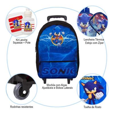 Mochila Escolar Juvenil Menino Sonic Jogo Lancheira Estojo na