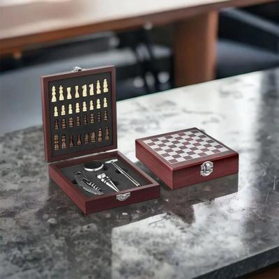 Kit de Acessórios Para Vinho Luxo com Jogo de Xadrez madeira