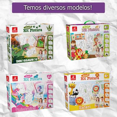 Kit Pintura Infantil Completo Pincel Tinta Desenhos Paletas