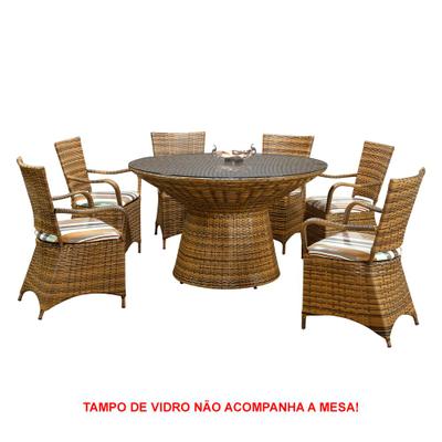 Conjunto Sala de Jantar Mesa Nuance Redonda Tampo Vidro/MDP com 6 Cadeiras  Mônaco Yescasa