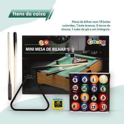 Mini Mesa de Sinuca Bilhar Snooker Infantil Portátil 2 Tacos 16 Bolas  Triângulo Giz Brinqway BW-116 - BEST SALE SHOP