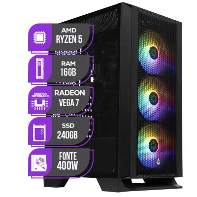 PC Gamer Completo Mancer, AMD Ryzen 5 4600G, 16GB DDR4, SSD 480GB + Monitor  21 + Cadeira Gamer