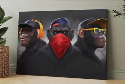 Conjunto Com Três Telas - Macacos Engraçados - 60x40cm - Bela Arte