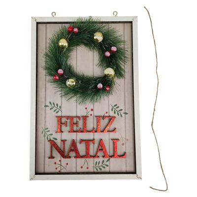 Natal - Placa Decorativa para Porta ou Parede - Ho Ho Ho, Feliz