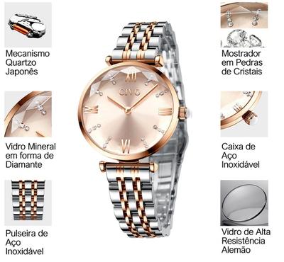 Relógio feminino quartz pulseira dourada ferro