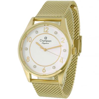 Relógio Champion Dourado Magnum Feminino Conformável Leve Colar e Brincos  Folheados Luxo CN25690D