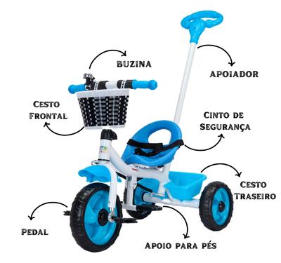 Triciclo Infantil Com Haste Empurrador Até 25 kg Rodas Passeio Capota Chuva  Sol Giratório 2 em 1 Passeio e Pedal Ajustável Multifuncional - Baby Style  - Velotrol e Triciclo a Pedal - Magazine Luiza