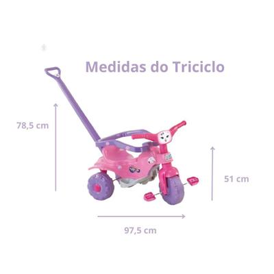 Triciclo Infantil Meninas Gatinha Som Luz 2 Em 1 Com Pedal