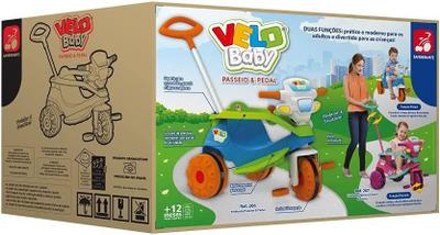 Triciclo Infantil - Passeio e Pedal - Velobaby G2 - Rosa - Bandeirante