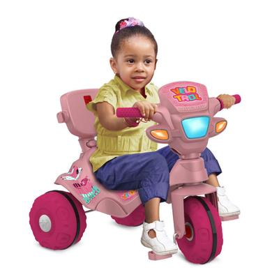 Triciclo Motinha Infantil C/ Capota Rosa Passeio E Pedal Bel