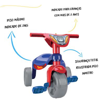 Triciclo Infantil com Haste Empurrador Pedal Motoca Velotrol 2 em