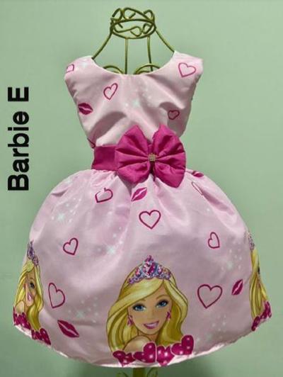 Vestido Infantil meninas Barbie rosa aniversário temático - LUXO