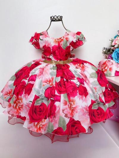 Vestido infantil Vermelho Daminha de Casamento Princesa - Vermelho