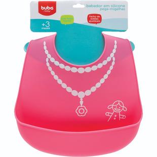 Babador Buba Em Silicone Com Pega Migalhas Colar Rosa Menina - Buba Baby